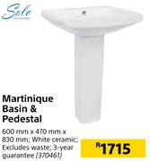 Solo Martinique Basin & Pedestal- 600 mm x 470 mm x 830 mm