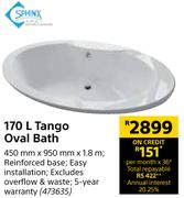 Sphinx 170 L Tango Oval Bath 450 mm x 950 mm x 1.8 m