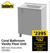 Builders Coral Bathroom Vanity Floor Unit