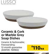 Lusso Ceramic & Cork Or Marble Grey Soap Dishes-Each