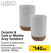 Lusso Ceramic & Cork Or Marble Grey Tumblers-Each