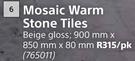 Mosaic Warm Stone Tiles (Beige Gloss) 900mm x 850mm x 80mm-Per pk