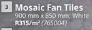 Mosaic Fan Tiles (White) 900m x 850mm-Per sqm