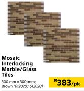 Mosaic Interlocking Marble/Glass Tiles (Brown)-300mm x 300mm Per pk