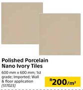 Polished Porcelain Nano Ivory Tiles-600mm x 600mm Per sqm