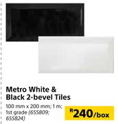 Metro White & Black 2 Bevel Tiles-100mm x 200mm Per Box