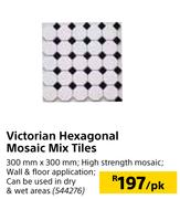 Victorian Hexagonal Mosaic Mix Tiles-300mm x 300mm Per pk