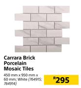 Cararra Brick Porcelain Mosaic Tiles (White)-450mm x 950mm x 60mm