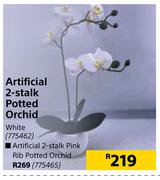 Artificial 2 Stalk Pink Rib Potted Orchid