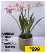 Artificial 3 Stalk Pink Cymbidium In Basket