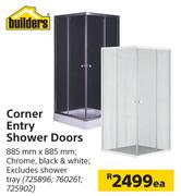 Builders Corner Entry Shower Doors-885mm x 885mm Each