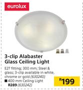 Eurolux 3-Clip Alabaster Glass 400mm Ceiling Light-Each