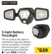 Light Worx 3-Light Battery Floodlight