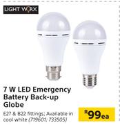 Light Worx 7W LED Battery Back-Up Globe-Each