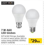 Light Worx 7W A69 LED Globes-Each