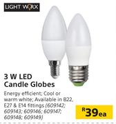 Light Worx 3W A69 Candle Globes-Each
