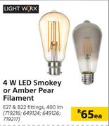 Light Worx 4 W LED (Smokey Or Amber) Pear Filament-Each
