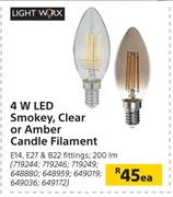 Light Worx 4 W LED (Smokey, Clear Or Amber) Candle Filament-Each