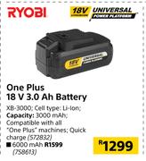 Ryobi One Plus 18 V 3.0 Ah Battery XB-3000 (3000mAh)