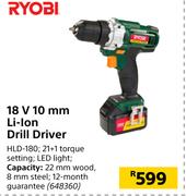 Ryobi 18 V 10mm Li-Ion Drill Driver HLD-180