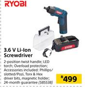 Ryobi 3.6 V Li-Ion Screwdriver