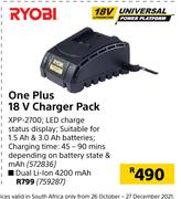Ryobi One Plus 18 V Charger Pack (Dual Li-Ion 4200mAh)