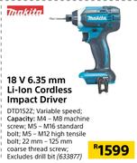 Makita 18V 6.35mm Li-Ion Cordless Impact Driver