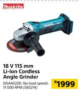 Makita 18V 115mm Li-Ion Cordless Angle Grinder