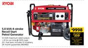 Ryobi 5.0 KVA 4 Stroke Recoil Start Petrol Generator