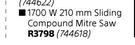 Ryobi 1700W 210mm Sliding Compound Mitre Saw