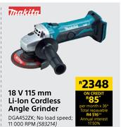 Makita 18 V 115mm Li-Ion Cordless Angle Grinder DGA4522K