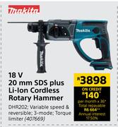 Makita 18V 20mm SDS Plus Li-Ion Cordless Rotary Hammer DHR202