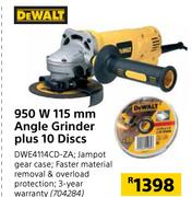 De Walt 950 W 115mm Angle Grinder Plus 10 Discs DWE4114CD-ZA