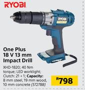 Ryobi One Plus 18V 13mm Impact Drill XHD-1820