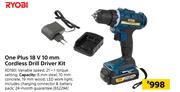 Ryobi One Plus 18V 10mm Cordless Drill Driver Kit XD180