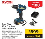 Ryobi One Plus 18V Cordless Drill Driver Kit
