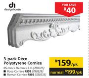 Design House 3 Pack Deco Polystyrene Roman Cornice 85mm x 36mm x 2m-Per Pack