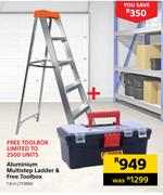 Aluminium Mulristep Ladder & Free Toolbox 717494-1.8m