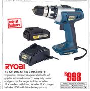 Ryobi 1 Li-Ion Drill Kit 18V 3-Piece Kit312