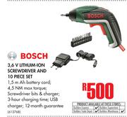 Bosch 3.6V Lithium Ion Screwdriver & 10 Piece Set