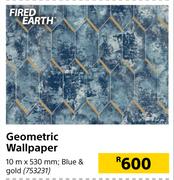 Fired Earth Geometric Wallpaper (Blue & Gold)-10m x 530mm