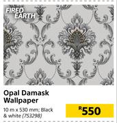 Fired Earth Opal Damask Wallpaper (Black & White)-10m x 530mm