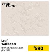 Fired Earth Leaf Wallpaper (Silver)-10m x 530mm