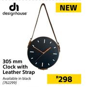 Design House 305mm Clock With Leather Strap