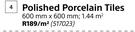 Polished Porcelain Tiles-600mm x 600mm Per Sqm