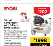 Ryobi 50Ltr Air Compressor With 5 Piece Spray Gun Kit