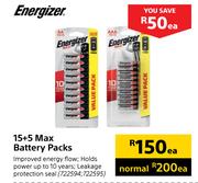 Energizer 15 + 5 Max Battery Packs-Each