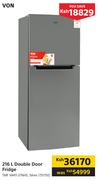 Von 216L Double Door Fridge