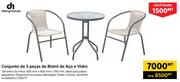 Designhouse Conjunto de 3 peças de Bistro de Aço e Vidro