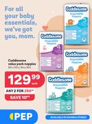 Cuddlesome Value Pack Nappies 50's/52's/54's/60's-Each